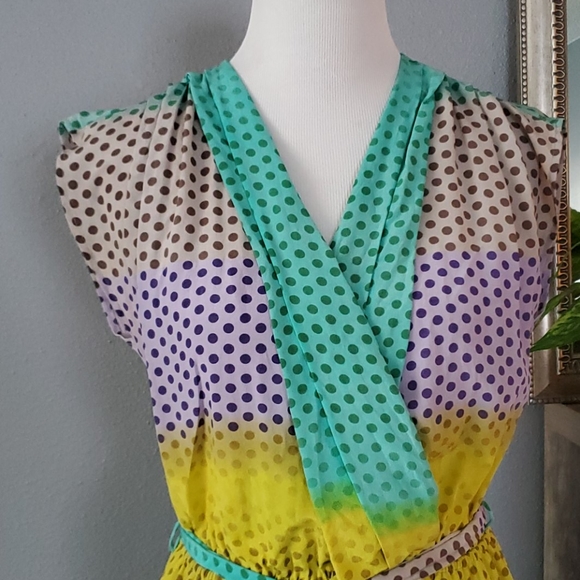 Anthro polkadot pockets midi bow retro dress - Picture 4 of 8